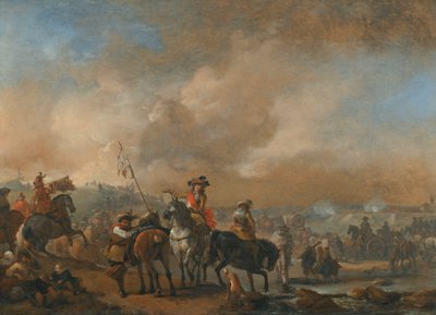 Cavalry on the Move, a Fortification under Siege Beyond by Philips Wouwerman